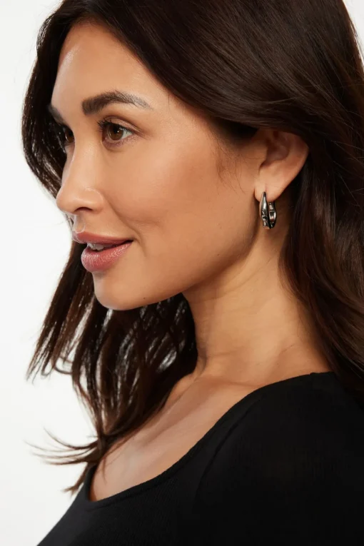 Dynamite Wave Hoop Earrings Grey Clearance